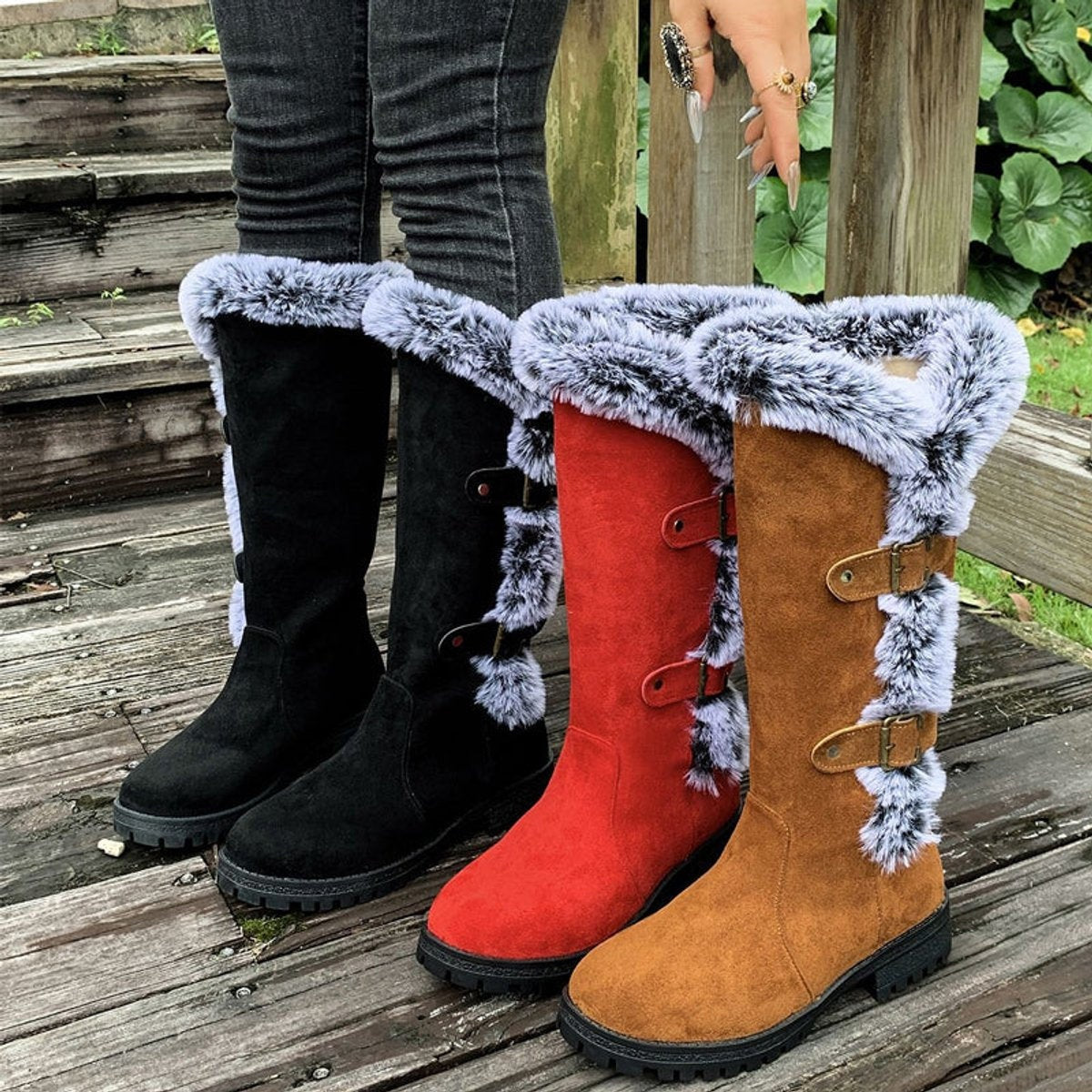 Botas de Invierno Planas con Caña Alta y Forro de Felpa