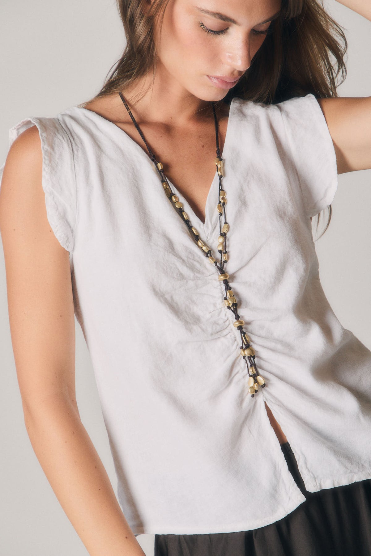 Blusa de Lino Blanca con Frunce Central