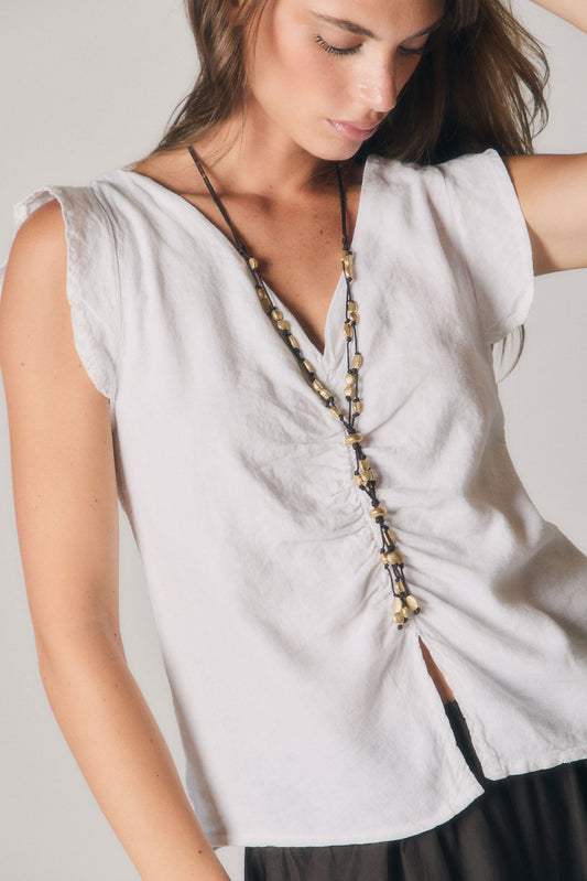 Blusa de Lino Blanca con Frunce Central