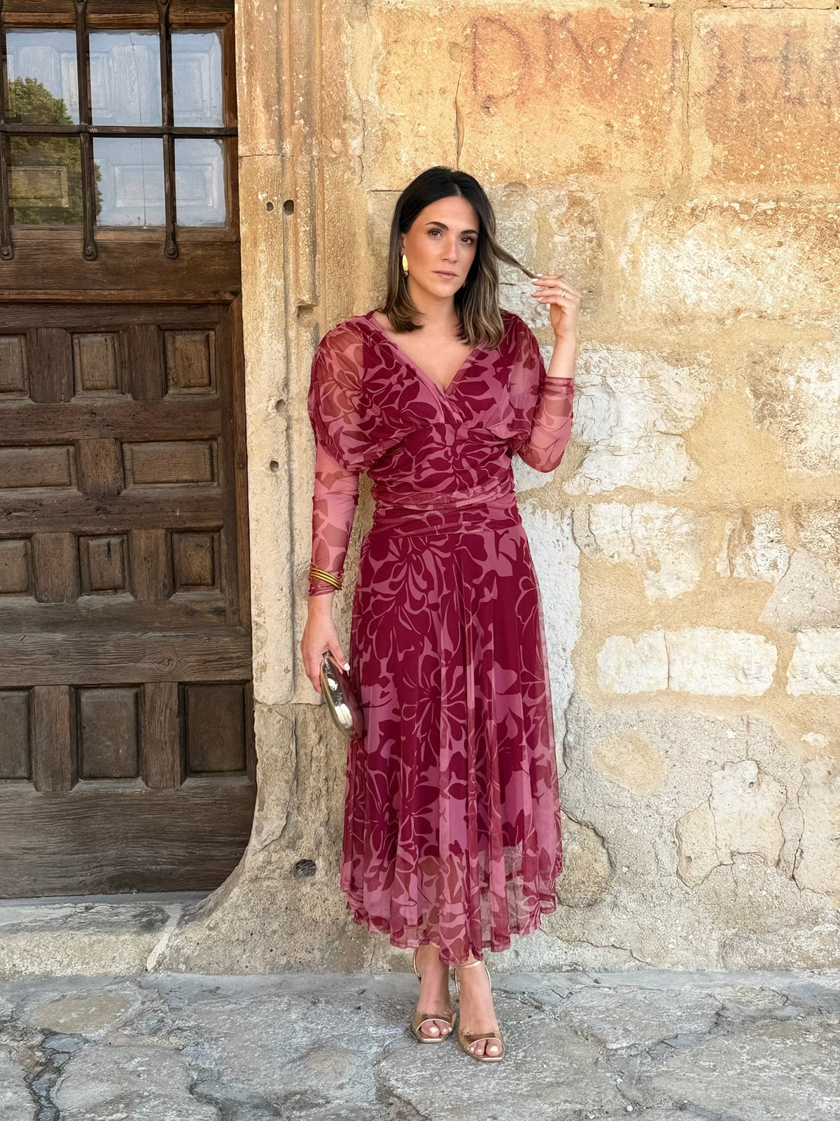 Vestido de tul estampado con escote cruzado Rinala - vista trasera
