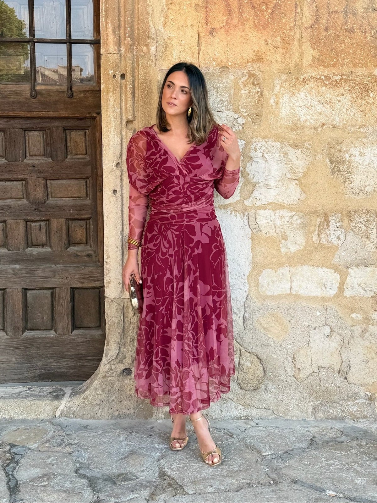 Vestido de tul estampado con escote cruzado Rinala - vista lateral