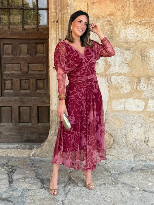 Vestido de tul estampado con escote cruzado Rinala - vista frontal