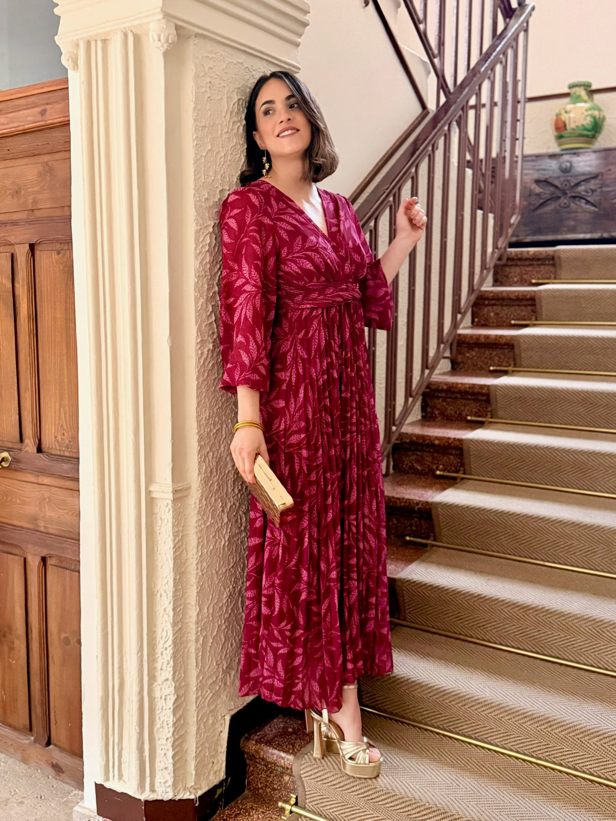 Vestido plisado buganvilla Luciana - vista de cerca
