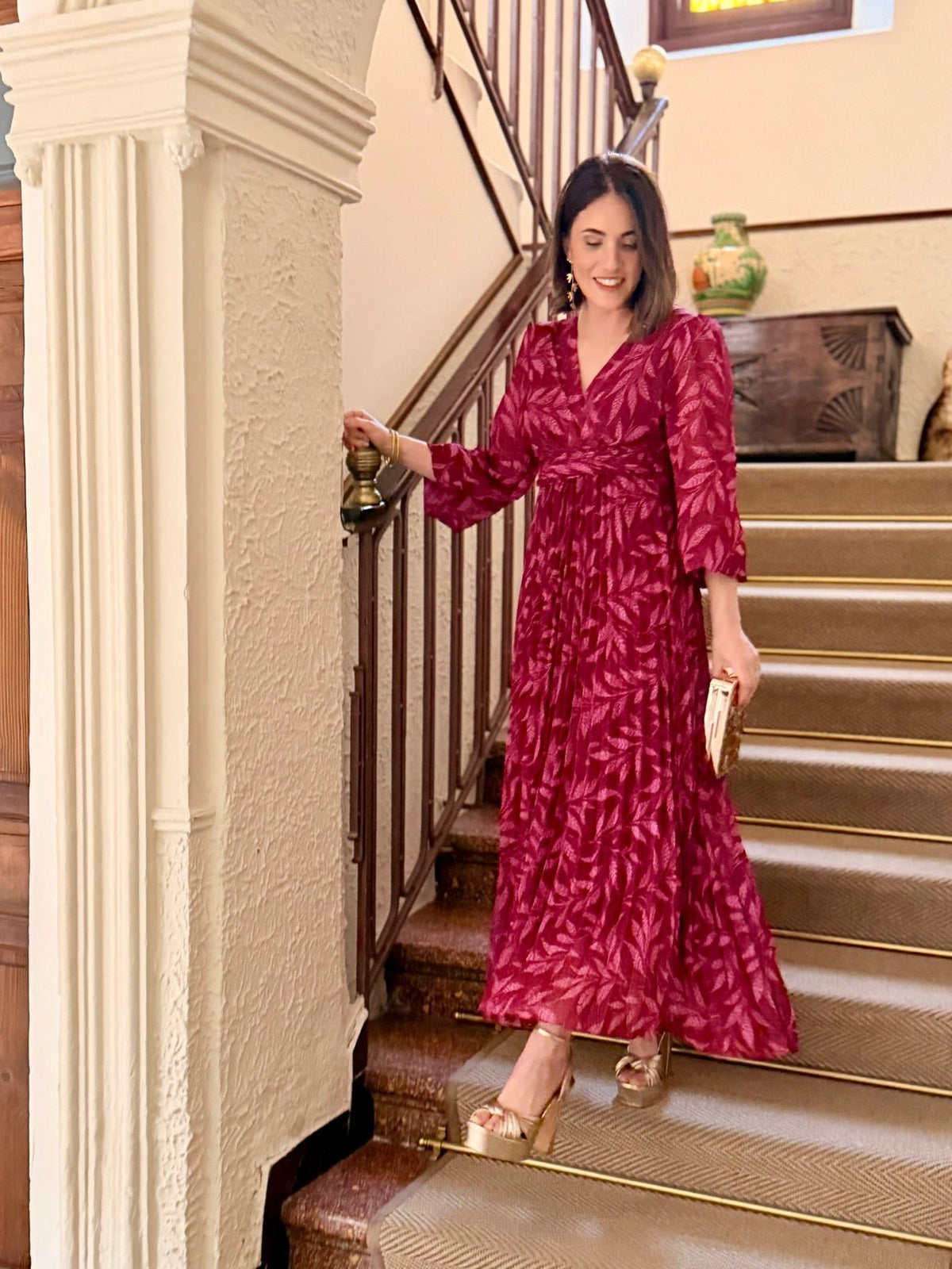 Vestido plisado buganvilla Luciana - detalle escote