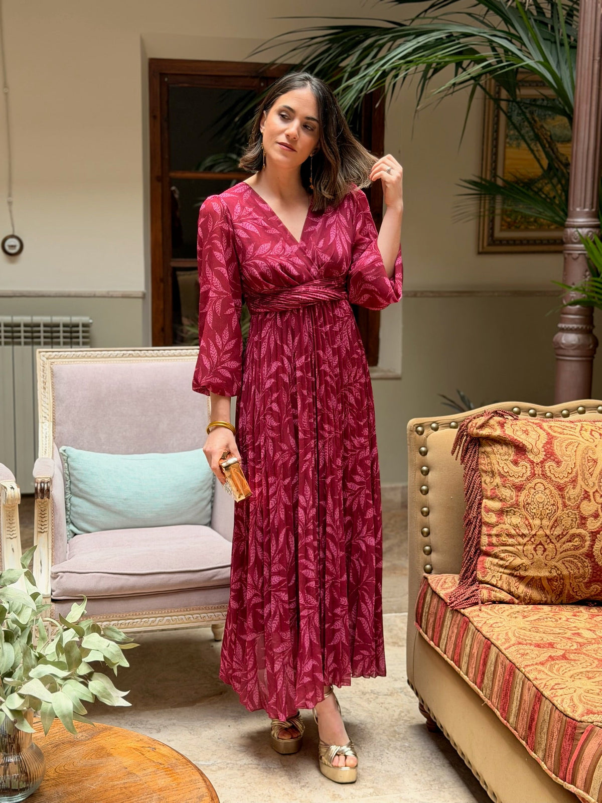 Vestido plisado buganvilla Luciana - vista trasera