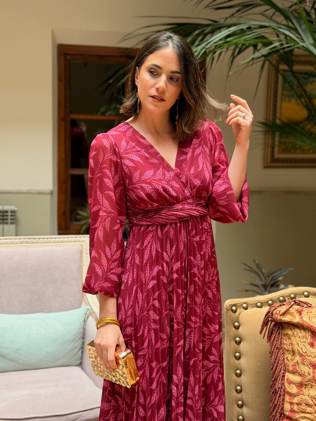 Vestido plisado buganvilla Luciana - detalle