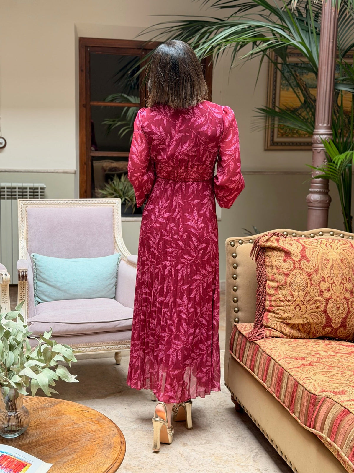 Vestido plisado buganvilla Luciana - detalle color