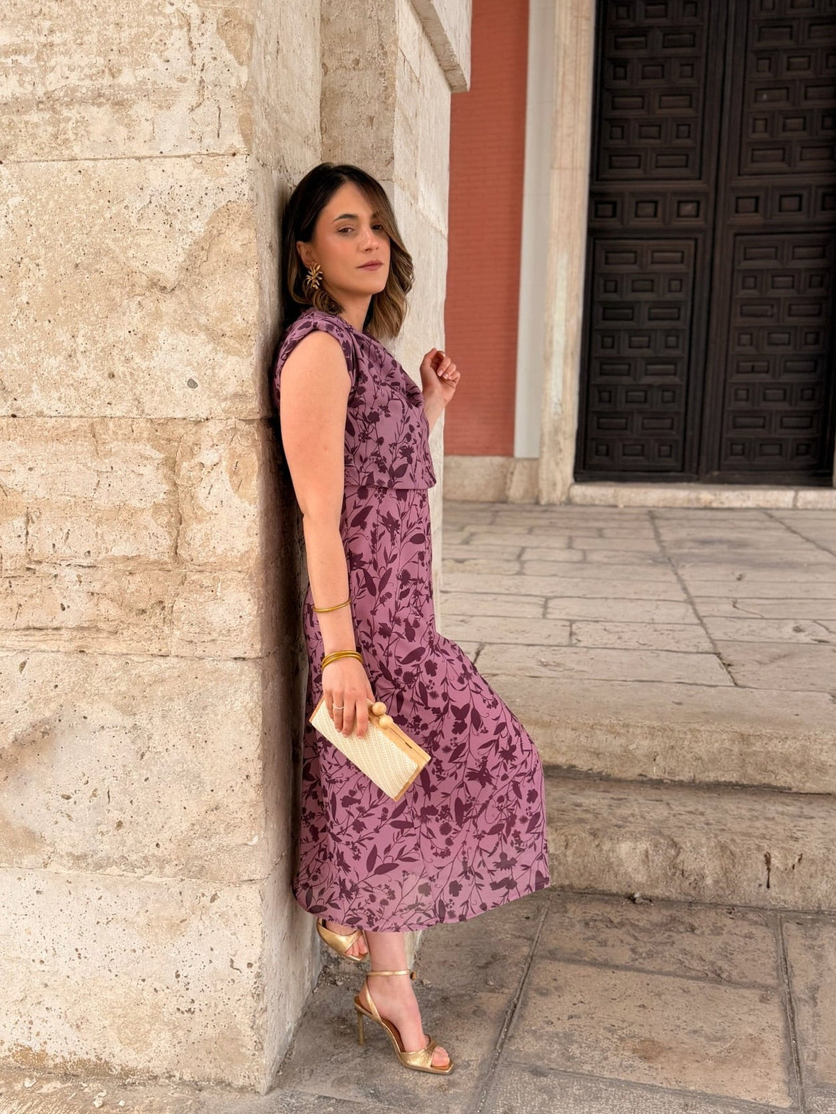 Vestido midi floral malva Daria - vista trasera