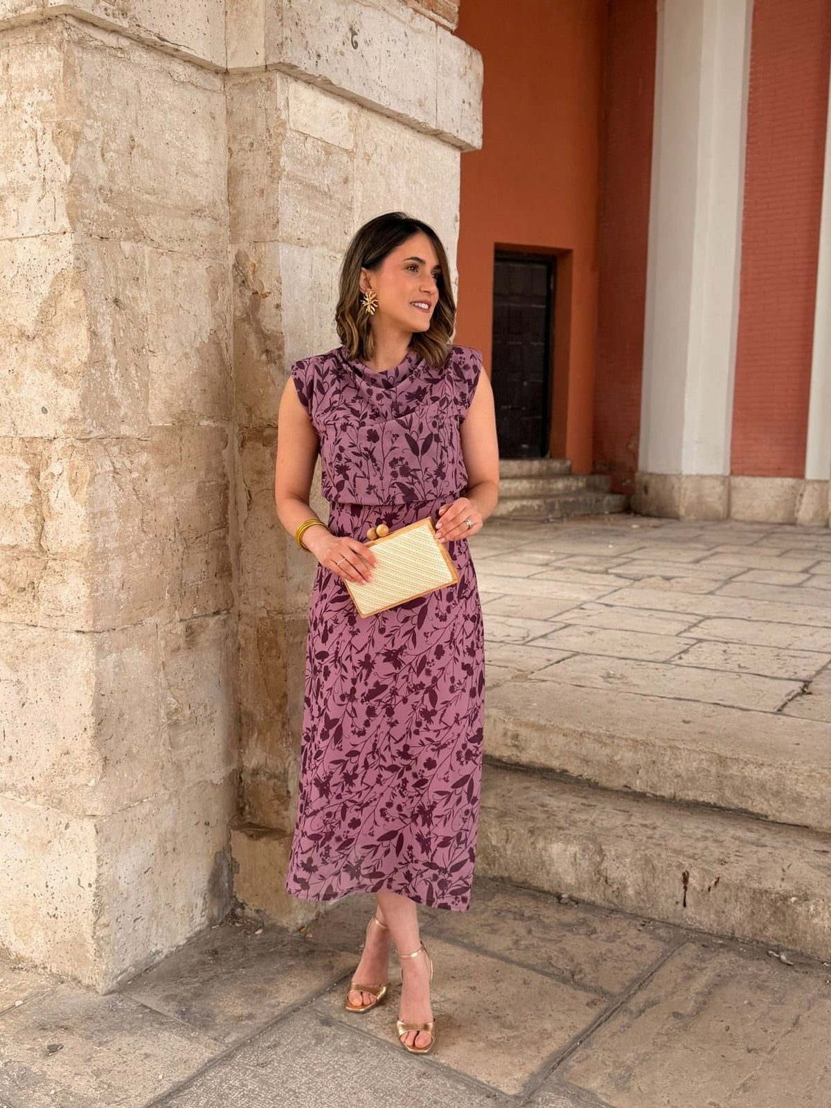 Vestido midi floral malva Daria - detalle estampado