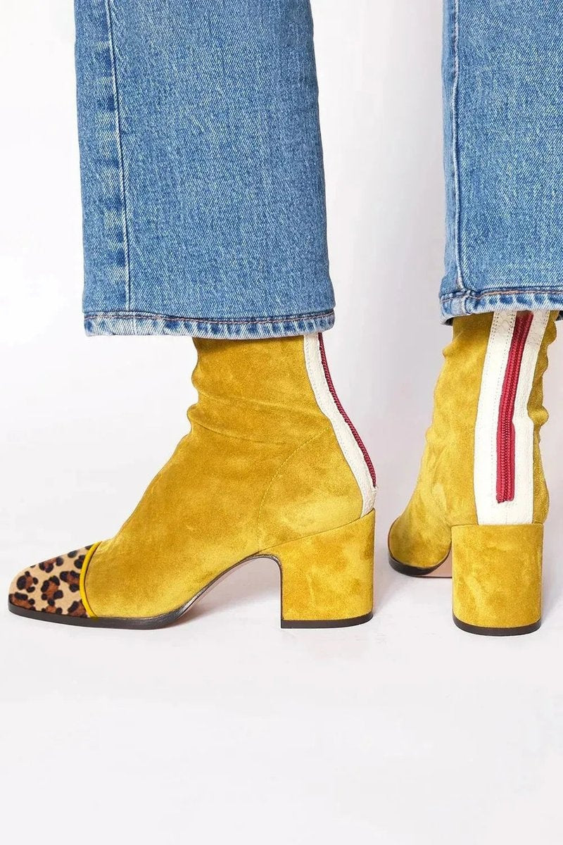 Botines de Ante Estampado Leopardo con Tacón de Bloque