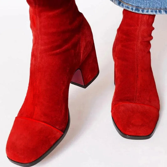 Botines de Ante Estampado Leopardo con Tacón de Bloque