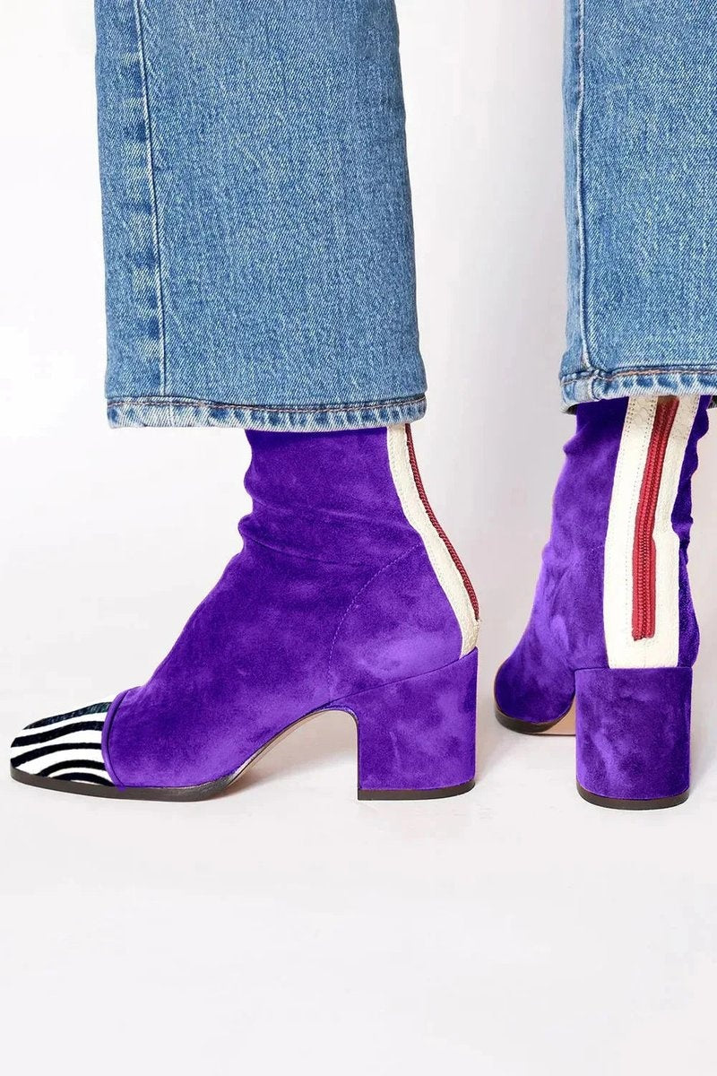 Botines de Ante Estampado Leopardo con Tacón de Bloque