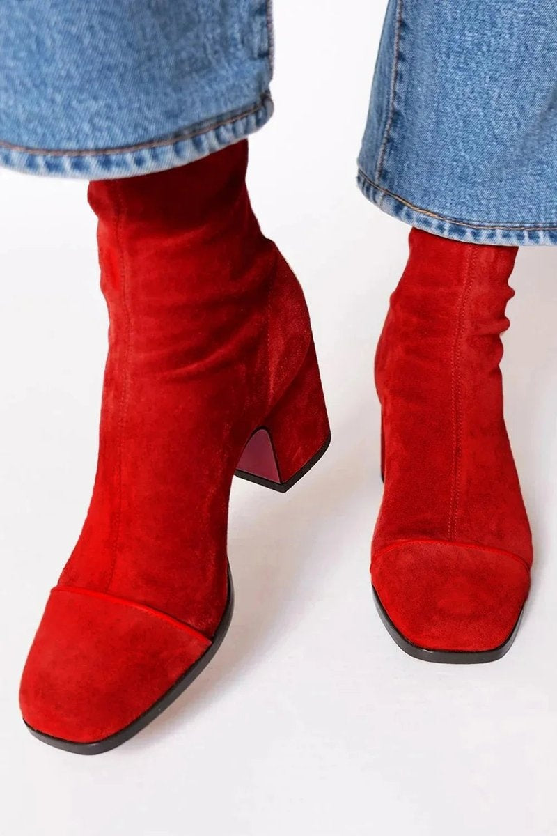 Botines de Ante Estampado Leopardo con Tacón de Bloque