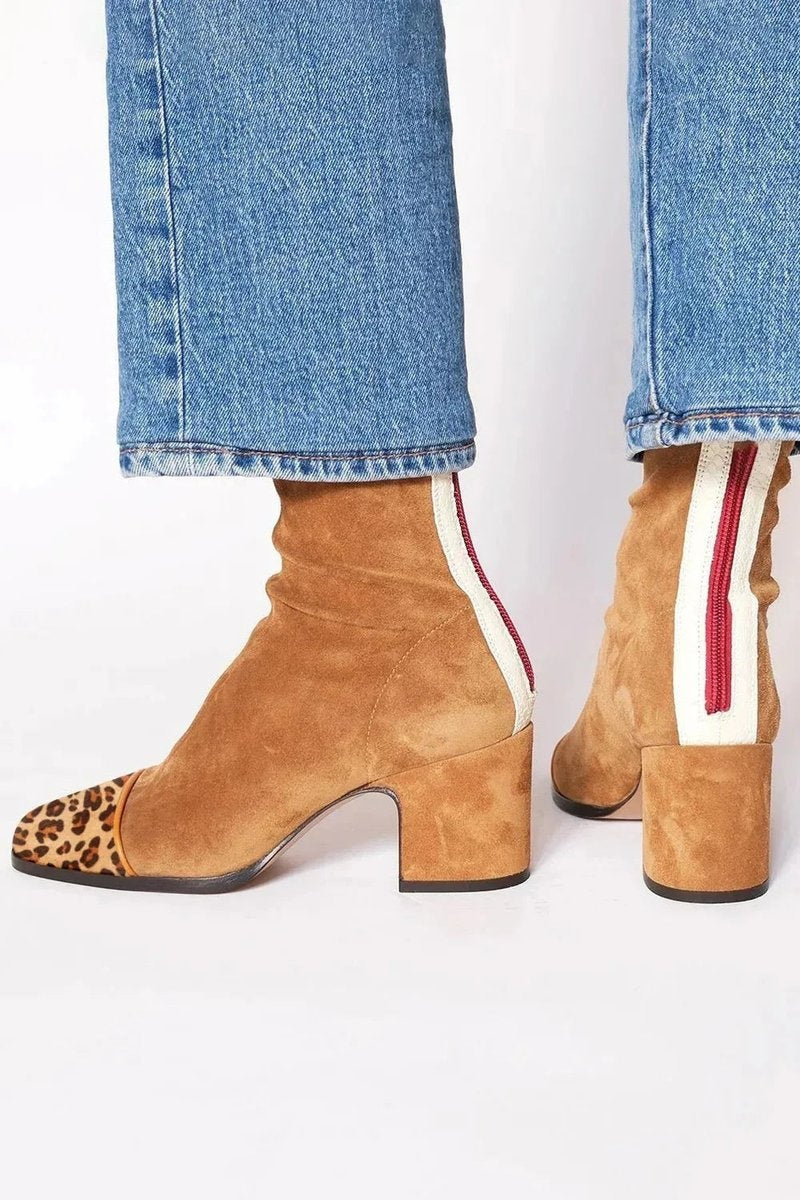 Botines de Ante Estampado Leopardo con Tacón de Bloque