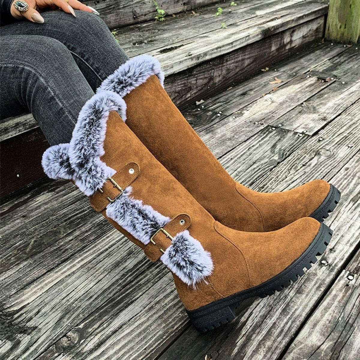 Botas de Invierno Planas con Caña Alta y Forro de Felpa