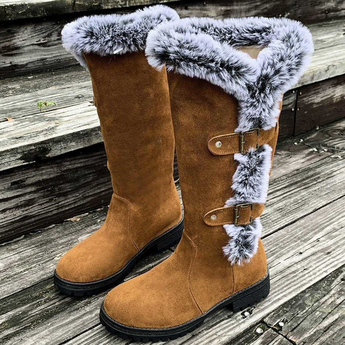Botas de Invierno Planas con Caña Alta y Forro de Felpa