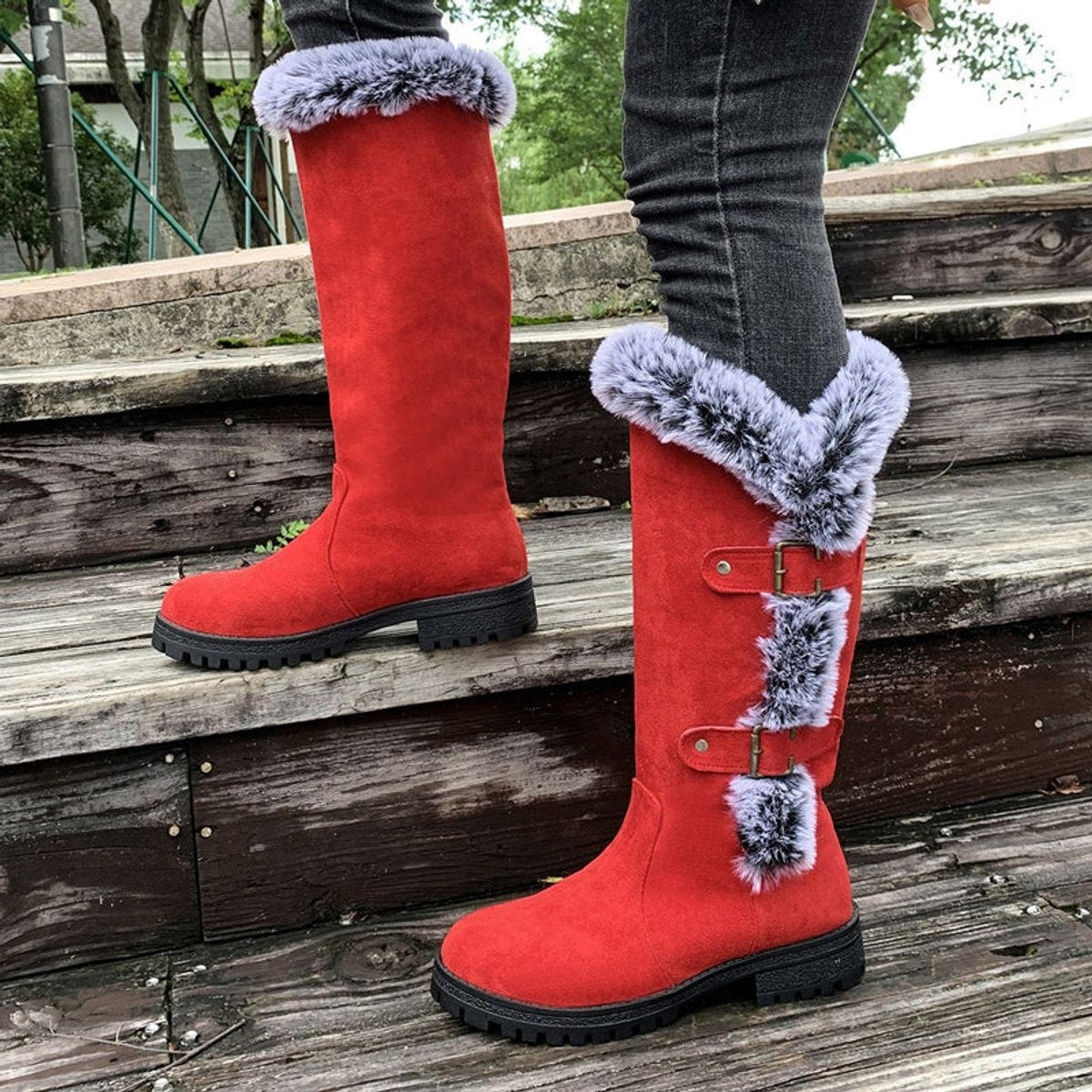 Botas de Invierno Planas con Caña Alta y Forro de Felpa