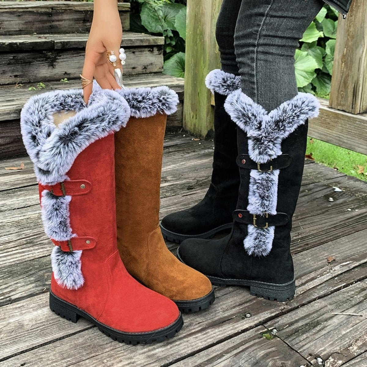 Botas de Invierno Planas con Caña Alta y Forro de Felpa