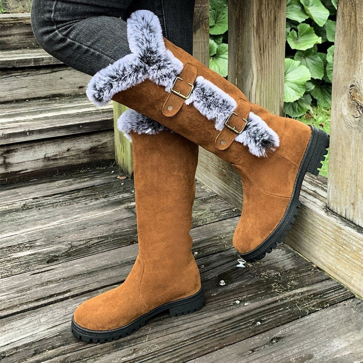 Botas de Invierno Planas con Caña Alta y Forro de Felpa