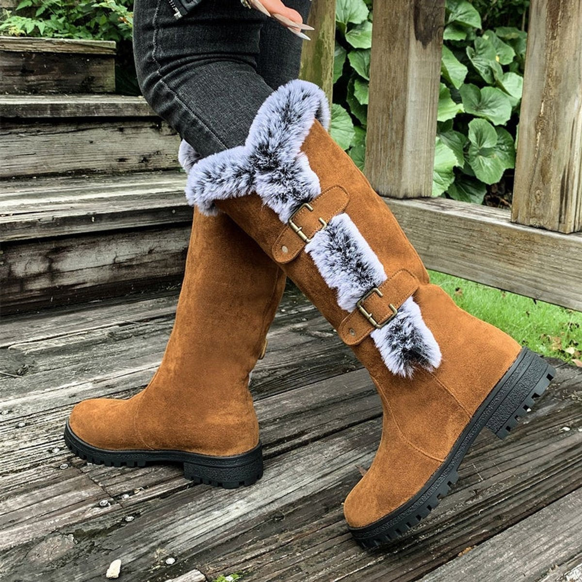 Botas de Invierno Planas con Caña Alta y Forro de Felpa