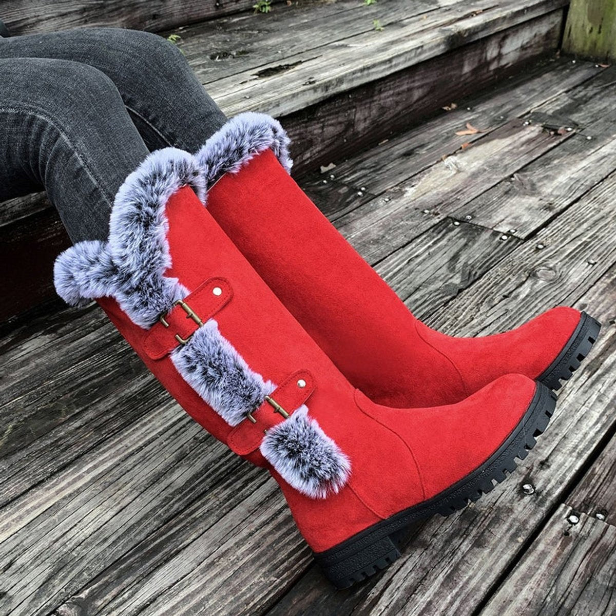 Botas de Invierno Planas con Caña Alta y Forro de Felpa