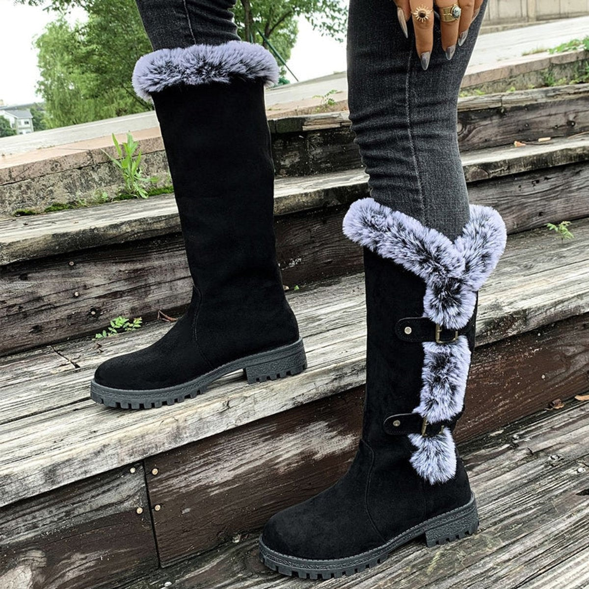Botas de Invierno Planas con Caña Alta y Forro de Felpa