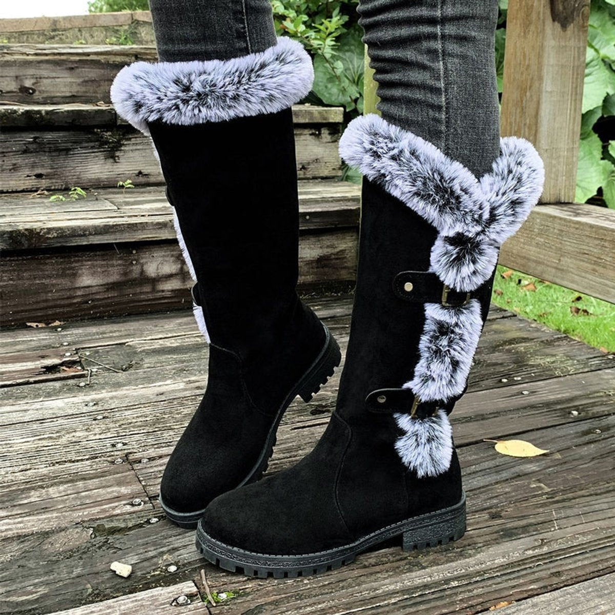 Botas de Invierno Planas con Caña Alta y Forro de Felpa