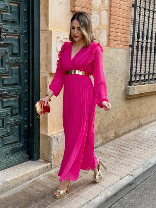 Vestido plisado fucsia Lucia - vista frontal